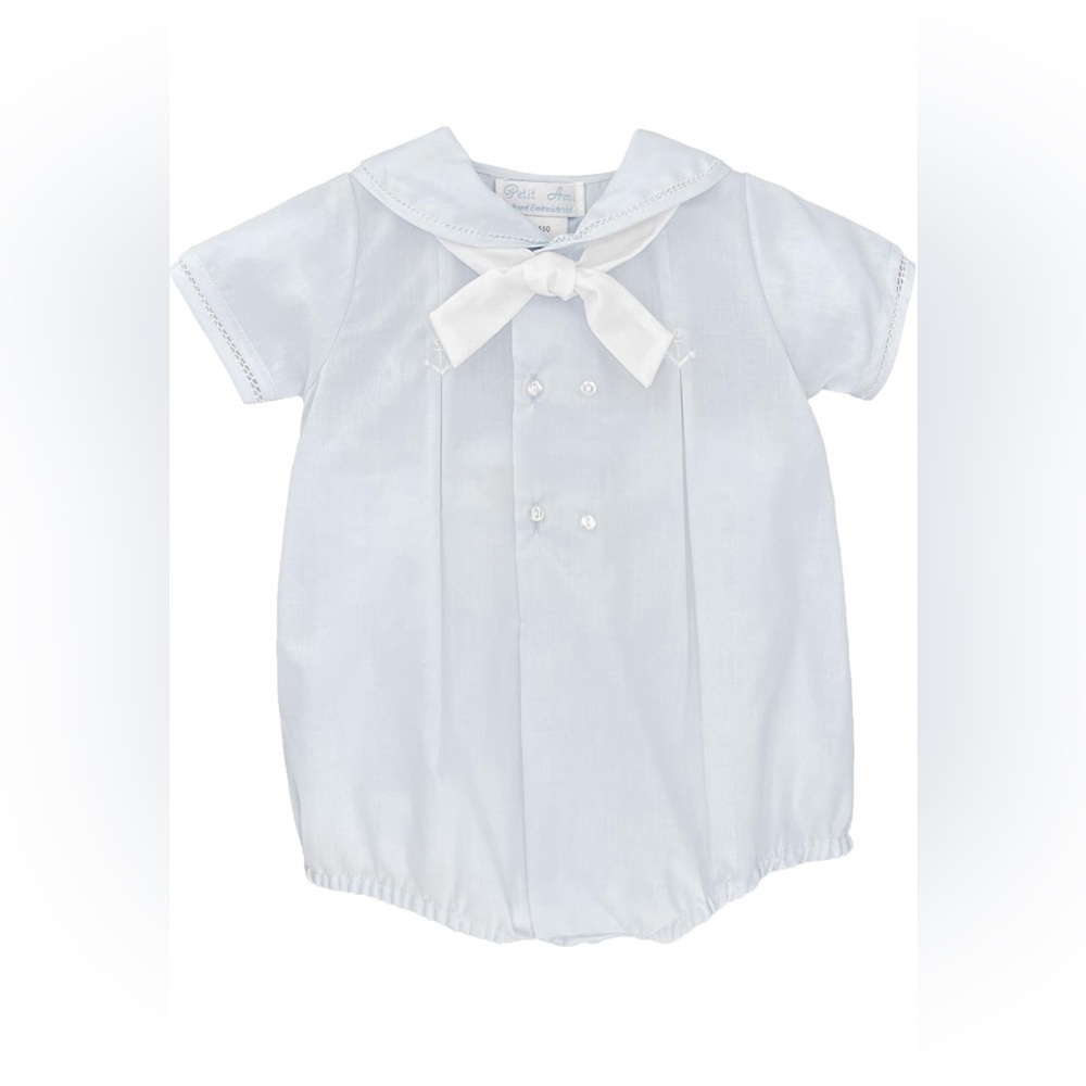 Auraluz light blue baby boy bubble outfit with embroidered anchors 3 Months